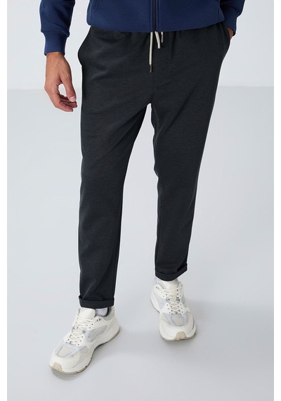 Tommy Life Koyu Gri Yüzeyi Dokulu Standart Fit Erkek Eşofman Alt - 82154