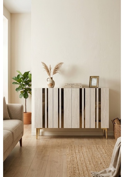 Ka1230btg Mia Konsol Ve Tv Sehpası Beyaz-traverten-gold 120cm