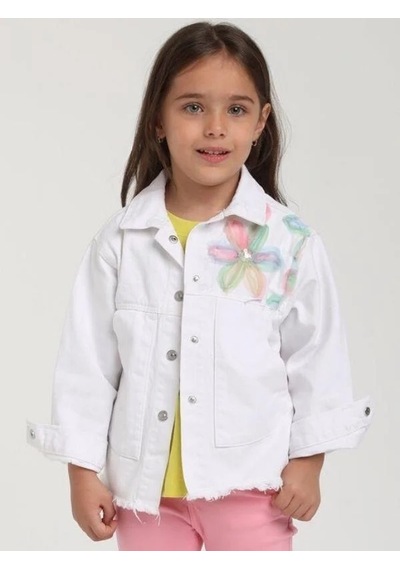 Jack Lions Kız Çocuk Çiçek Desenli Kot Ceket-15633 Beyaz