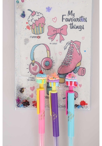 Dekomus İle Özel Tasarım Tekli Cupcake Başlıklı 0.7 Mm Versatil Uçlu Kalem Altın