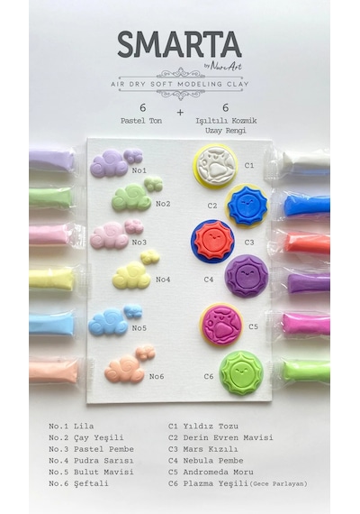 Smarta Air Soft Modelling Clay 12x25gr Hava İle Kuruyan Modelleme Kili Magic Renkler / 3000091