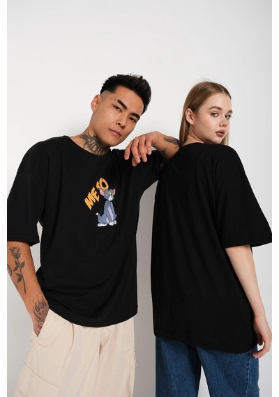 Startmore Siyah Unisex Ikili Me To Only You Baskılı Oversize T-shirt Siyah