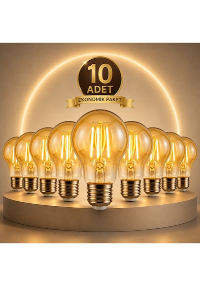 A6 Led Filament Ampul 6w 2700k Amber Cam Sarı Işık 600 Lümen 10lu