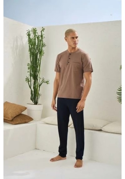 Moda Dua Kocabey 2090 Erkek Midi Yaka Pijama Takım Bisküvi