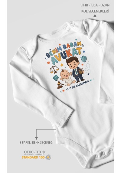 Morivokids Benim Babam Avukat Uzun Kollu Bebek Body %100 Pamuk Beyaz