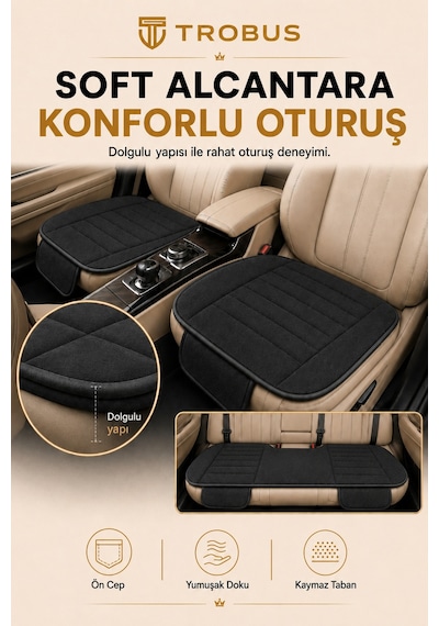 Opel Combo Üniversal Soft Alkantra Çizgili 3 Parça Oto Koltuk Minderi Siyah