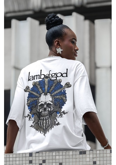 Lamb Of God Rock Metal Müzik Grubu Sırt Baskılı Unisex Oversize T Beyaz