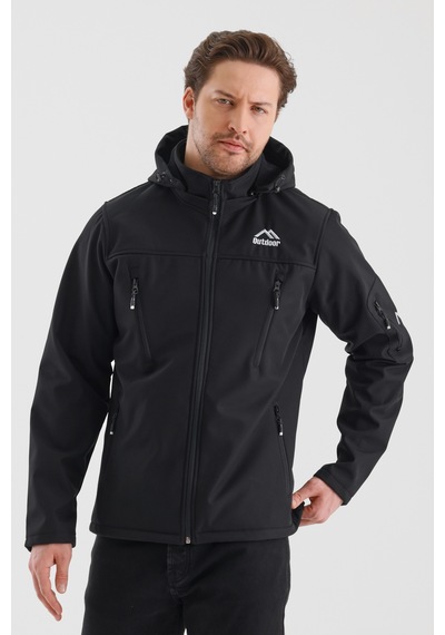 B.he.z Çıkartılabilen Fermuarlı Kapüşon Cepli İçi Polarlı Su Geçirmez Softshell Erkek Mont Siyah Siyah
