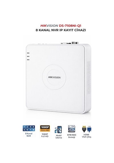 Ds-7108nı-q1 8 Kanal Ip Nvr 1 Hdd 6tb Destekli