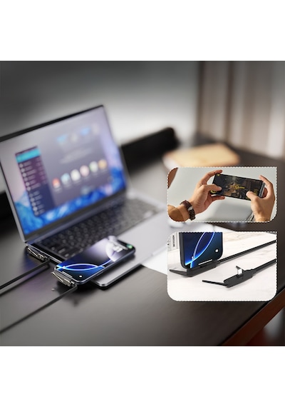 Lenyes Lc553 Type-c To Type-c Stand Özellikli E-mark Smart Çipli Data Ve Şarj Kablosu 100w 1m Siyah