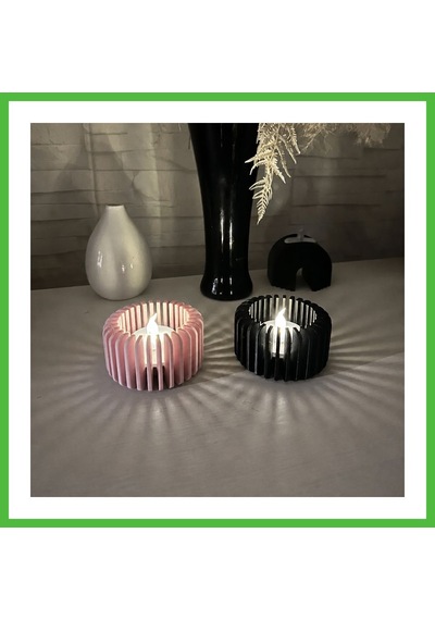 Vaveni 3d Baskı Modern Çizgili Mumluk - Tealight Mumluk 1 Adet -pembe Arz
