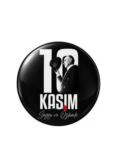 Punky Design 10 Kasım Atatürk Anma Rozeti Yaka İğnesi 25 Adet 44 Mm Saygı Ve Özlemle-1 Gri - Siyah