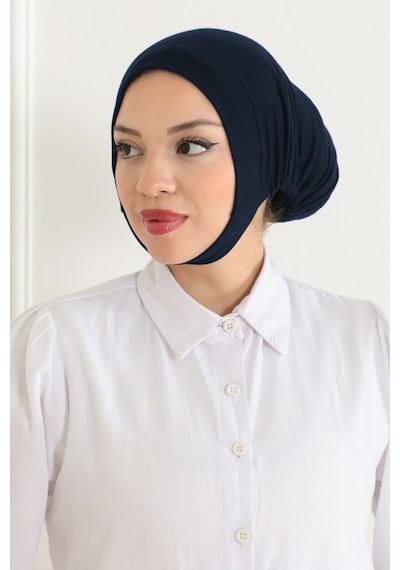 Melodi Scarf Kadın Tesettür Geniş Hacimli Pratik Ense Ve Çene Altından Geçmeli Kaymayan Çeneli Bone Lacivert Lacivert