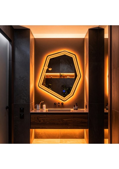 Domira Amber Led'li Lazer Kumlamalı Lavabo & Banyo Aynası Dokunmatik Sensörlü 90 X 76 Turuncu