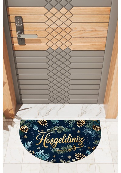 Rugmood Modern Dijital Paspas Kozalaklı Çiçek Hoşgeldiniz Kapı Önü Paspası Çok Renkli