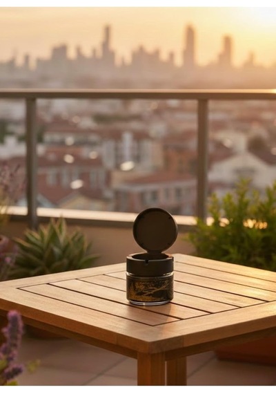 Kapaklı Cam Kavanoz Küllük Koku Önleyici Şık Tasarım Siyah