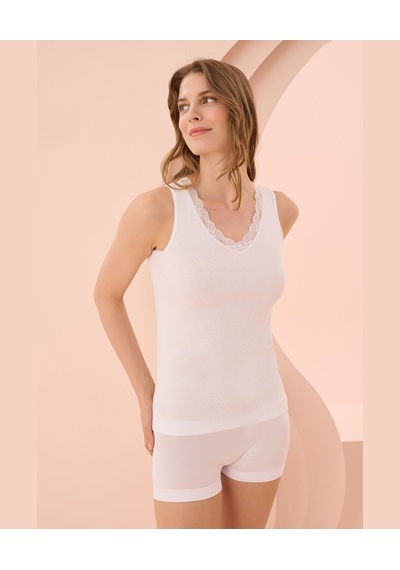 Nbb Yakası Dantelli V Yaka %100 Pamuk Ribana Atlet -678 Beyaz