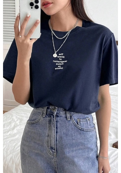 Flood Of Style Unisex Lacivert The Power Of Baskılı Oversize
