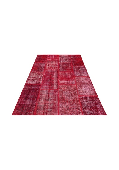 El Dokuması Patchwork Vintage Yün-pamuk Kırmızı Halı 35840 161 X 230 Cm