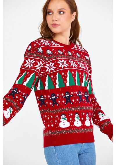 Cool Tarz Kadın Kırmızı Cristmas Yılbaşı Kazağı Kırmızı Kırmızı