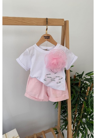 Miniğimin Cicileri Minigimin Cicileri Gül Desenli Kız Çocuk Şortlu 2 Li Takım - Pembe