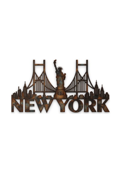 Paslı New York Silüeti - Metal Tablo - Dec0202 60 X 33 Cm Çok Renkli