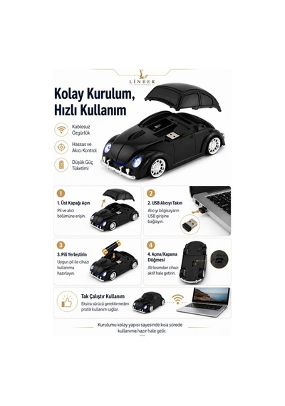 Klasik Siyah Beetle Vosvos Tasarımlı 2.4g Kablosuz Mouse Usb Alıcılı Araba Şeklinde Optik Mouse Çok Renkli Diğer Klasik Siyah Beetle Vosvos Tasarımlı 2.4g Kablosuz Mouse Usb Alıcılı Araba Şeklinde Optik Mouse Çok Renkli Diğer