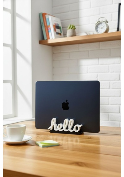 Hello Yazılı Retro Laptop Masaüstü Standı