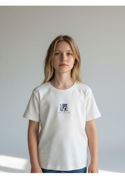 Zekids Kız Çocuk Pamuklu Baskılı T-shirt-16762 Ekru