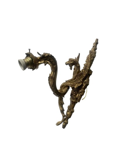 Antika 2 Kollu Ejderha Figürlü Pirinç Duvar Aplik 52x32x30cm 1 Adet Çok Renkli