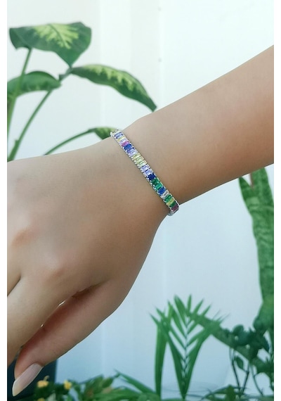 Zirkon Taşlı Baget Model Silver Su Yolu Bileklik - Silver Gümüş