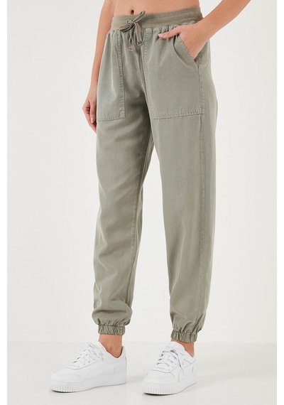 Lela Regular Fit Yüksek Bel Lastikli Paça Jogger Spor Bayan Pantolon 668Yp5039 Haki