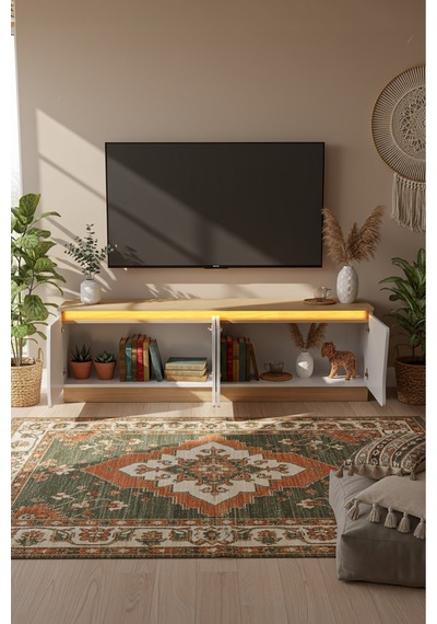 Bohem 180 Cm Tv Ünitesi Ledli Mdf Kapak Ceviz - Beyaz