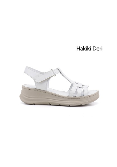 Gönderi(R) Gönderi R Kadın Beyaz Cırt Bantlı Dolgu Topuk Hakiki Deri Sandalet Dyza65145874