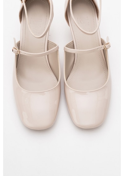 Luvishoes Luvi Shoes Emly Ekru Rugan Küt Burunlu Kadın Kısa Topuklu Ayakkabı Ekru