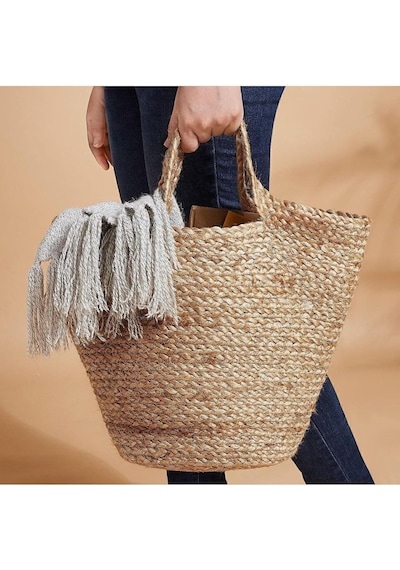 Lexroo Tolknıng Örme Sepet, Örme Sepet Çanta, Jüt 20x30 Cm Çok Renkli