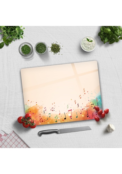 Cam Kesme Tahtası Renkli Notalar 30cm X 40cm