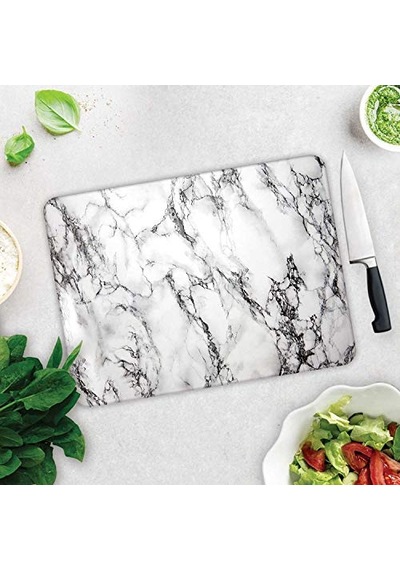 Mermer Görünümlü Cam Kesme Tahtası 30cm X 40cm Çok Renkli