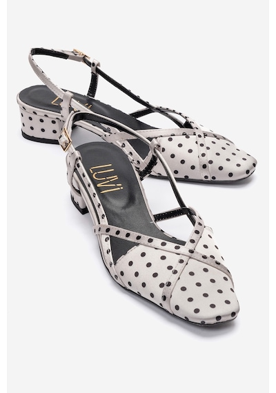 Luvishoes Olena Beyaz Siyah Puantiyeli Kadın Topuklu Sandalet