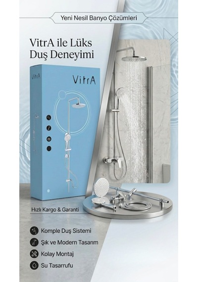Vitr A Bliss Round 240 Duş Sistemi - Krom A45788 Gri