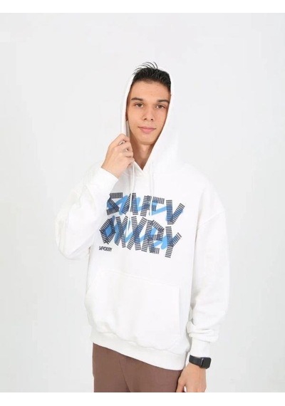 Marions Erkek Çocuk Yazı Detaylı 2 İplik Kapüşonlu Sweatshirt-15229 Ekru