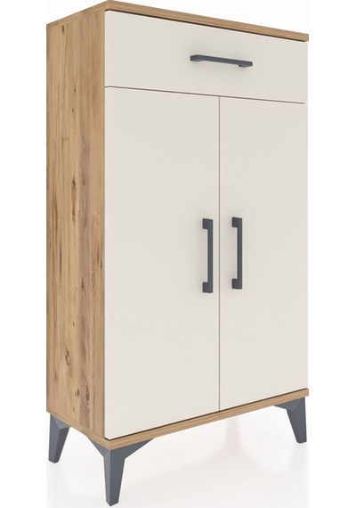 Arges Komodin 2 Raflı Tek Çekmeceli 2 Kapaklı 60x30x106 Çam-a... Çam