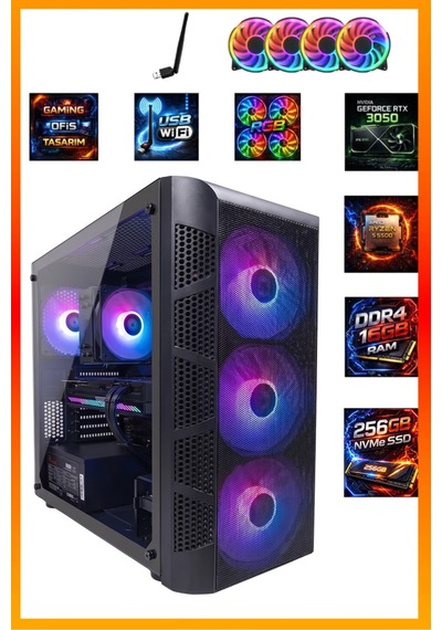 Comloji CMLJ31 R5-5500 16 GB 512 GB SSD RTX3050 Free Dos Masaüstü Oyuncu Bilgisayarı