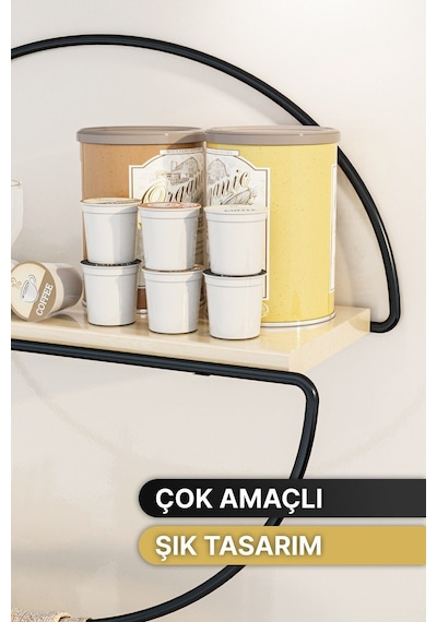 Raf Duvar Rafı Dekoratif Raf Mutfak Banyo Rafı Mat Siyah Elips Raf Kitaplık