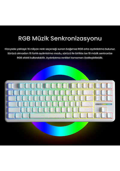 Aula F87 Pro Mekanik Rgb Tkl Kayhua İntelligent Switch Kablosuz Makrolu Hot Swap Klavye Desenli Beyaz