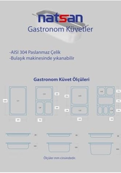 Paslanmaz Çelik Gastronom/gastronorm Küvet Gn 1/2-20 32,5 X 26,5 X 2 Cm Açık Gri