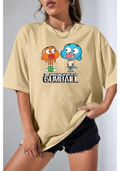 Unisex Gumball Baskılı T-shirt Bej