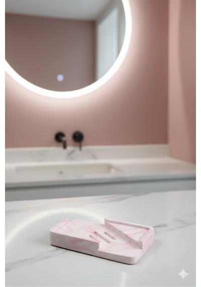 Buççin Online Mağaza Mermer Desenli Banyo Mutfak Tuvalet Beton Katı Sabunluk Su Giderli Süzgeç Model 8x13 Cm Beton Pembe Çok Renkli