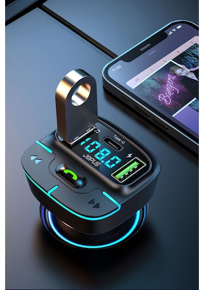 F9 Araç Fm Transmitter 5.3 Bluetooth Araç Kiti Usb Type-c Hızlı Şarj Kart Çakmaklık Girişli