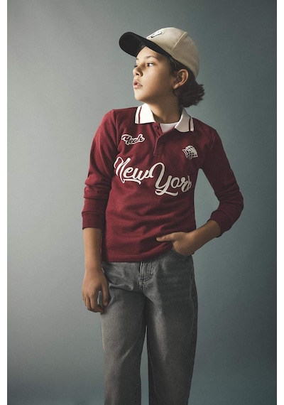 Defacto Erkek Çocuk Polo Yaka Baskılı Tişört G6291a826spbr284 Bordo-br284